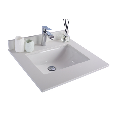 LAVIVA White Quartz Countertop, 24", Single Hole with Rectangle Sink 313SQ1H-24-WQ